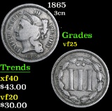 1865 . . Three Cent Copper Nickel 3cn Grades vf+