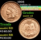 1908 . Cool Counter Clash Obverse  Indian Cent 1c Grades Choice Unc RD