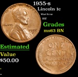 1955-s Mint Error BIE' Lincoln Cent 1c Grades Select Unc BN