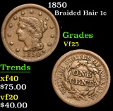 1850 . . Braided Hair Large Cent 1c Grades vf+