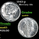 1943-p . . Mercury Dime 10c Grades Choice+ Unc