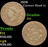 1818 . . Coronet Head Large Cent 1c Grades f, fine