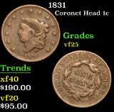 1831 . . Coronet Head Large Cent 1c Grades vf+