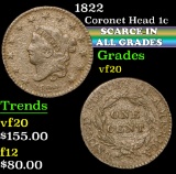 1822 . . Coronet Head Large Cent 1c Grades vf, very fine