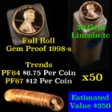 Proof 1998-s Lincoln cent 1c roll, 50 pieces (fc)