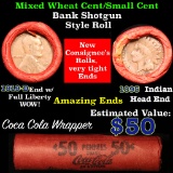 Mixed small cents 1c orig shotgun roll, 1919-d one end, 1895 Indian cent other end