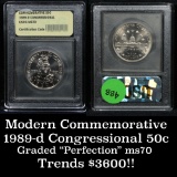 1989-d Congressional Bicentennial Unc  Modern Commem Half Dollar 50c Graded ms70, Perfection by USCG