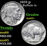 1937-p . . Buffalo Nickel 5c Grades GEM+ Unc