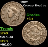 1832 . . Coronet Head Large Cent 1c Grades vf+