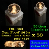 Proof 1973-s Lincoln cent 1c roll, 50 pieces (fc)
