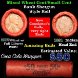 Mixed small cents 1c orig shotgun roll, 1917-s one end, 1891 Indian cent other end