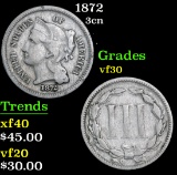 1872 . . Three Cent Copper Nickel 3cn Grades vf++
