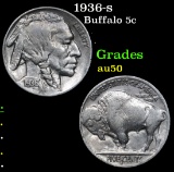 1936-s . . Buffalo Nickel 5c Grades AU, Almost Unc