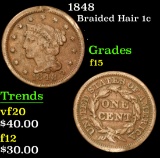 1848 . . Braided Hair Large Cent 1c Grades f+