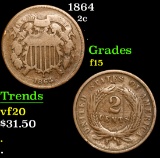 1864 . . Two Cent Piece 2c Grades f+
