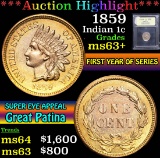***Auction Highlight*** 1859 . . Indian Cent 1c Graded Select+ Unc By USCG (fc)