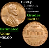 1960-p Mint Error Clipped Planchet Lincoln Cent 1c Grades Select Unc BN