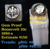 Proof 1986-s Roosevelt Dime 10c roll, 50 pieces (fc)
