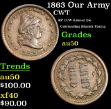 1863 Our Army 90¡ CCW Rotated Die Outstanding Blueish Toning Civil War Token 1c Grades AU, Almost Un