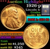 ***Auction Highlight*** 1926-p . . Lincoln Cent 1c Graded GEM++ RD By USCG (fc)