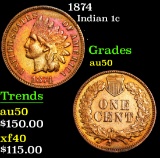 1874 . . Indian Cent 1c Grades AU, Almost Unc