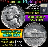 ***Auction Highlight*** 1955-p Ultra rare in full steps . Jefferson Nickel 5c Graded Choice Unc+ 5fs