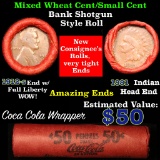 Mixed small cents 1c orig shotgun roll, 1912-s one end, 1881 Indian cent other end