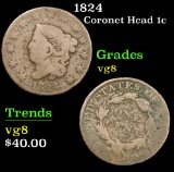1824 . . Coronet Head Large Cent 1c Grades vg, very good