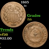 1865 . . Two Cent Piece 2c Grades f+