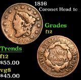 1816 . . Coronet Head Large Cent 1c Grades f, fine