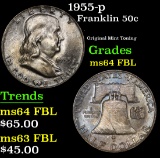 1955-p . Original Mint Toning Franklin Half Dollar 50c Grades Choice Unc FBL