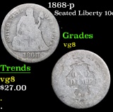 1868-p . . Seated Liberty Dime 10c Grades vg, very good