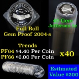 Proof 2004-s Peace Medal rev Jefferson nickel 5c roll, 40 pieces