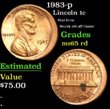 1983-p Mint Error Sturck 10% off Center Lincoln Cent 1c Grades GEM Unc RD
