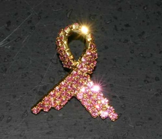 Breast Cancer pin Swarovski crystals . .