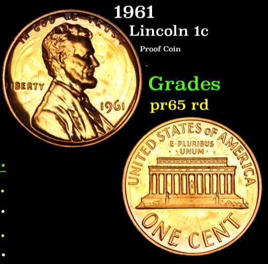 1961 Proof Coin . Lincoln Cent 1c Grades Gem Proof Red