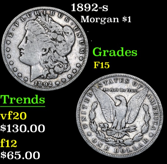 1892-s . . Morgan Dollar $1 Grades f+