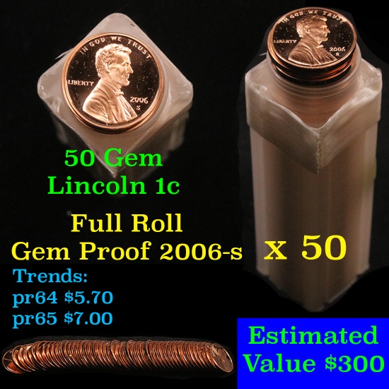 Proof 2006-s Lincoln cent 1c roll, 50 pieces