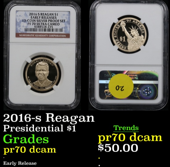 NGC 2016-s Reagan Early Release Presidential Dollar $1 Graded  GEM++ Proof Deep Cameo By NGC