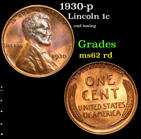 1930-p cool toning . Lincoln Cent 1c Grades Select Unc RD