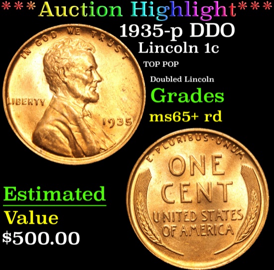 *Auction Highlight* 1935-p DDO TOP POP Doubled Lincoln Lincoln Cent 1c Graded Gem+ Unc RD By USCG fc