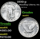 1920-p Full Rivets . Standing Liberty Quarter 25c Grades Choice Unc