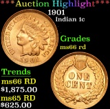 ***Auction Highlight*** 1901 . . Indian Cent 1c Graded GEM+ Unc RD By USCG (fc)