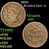 1851 . . Braided Hair Large Cent 1c Grades vf+