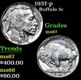 1937-p . . Buffalo Nickel 5c Grades GEM++ Unc