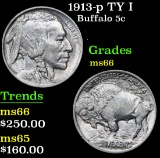 1913-p TY I . . Buffalo Nickel 5c Grades GEM+ Unc