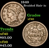 1849 . . Braided Hair Large Cent 1c Grades xf