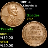 1931-s KEY DATE . Lincoln Cent 1c Grades xf+