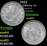 1912 Mint Error Struck Thru Liberty Nickel 5c Grades Select+ Unc