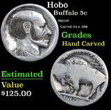 Hobo Signed Carved On a 1916 Buffalo Nickel 5c Grades Hand Carved